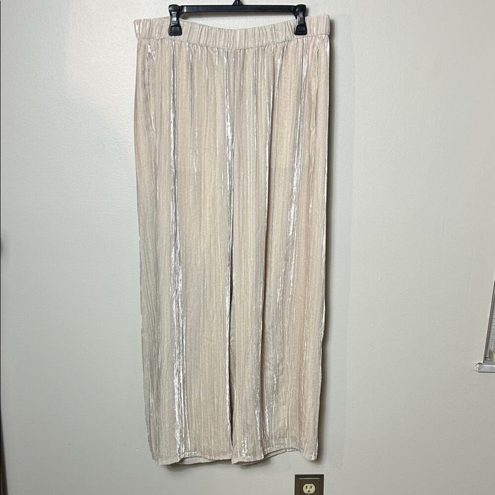 NWT Eileen Fisher crushed velvet silk blend wide leg pull on pants in Almond